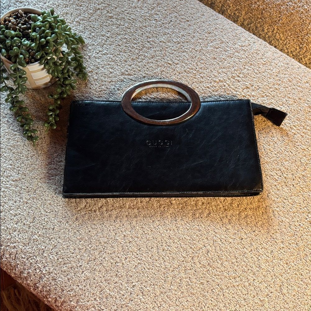 Black Leather Bag with Circular Handle designer like